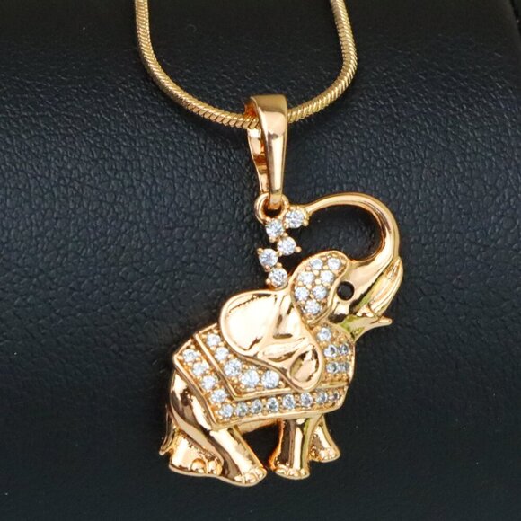 Rose Gold Elephant Pendant with Crystal Accents and Raised Trunk Detail,XPPT1619 - Picture 1 of 13